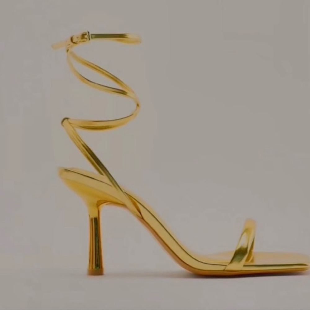 Zara Gold Lace-Up Sandals - Size 40